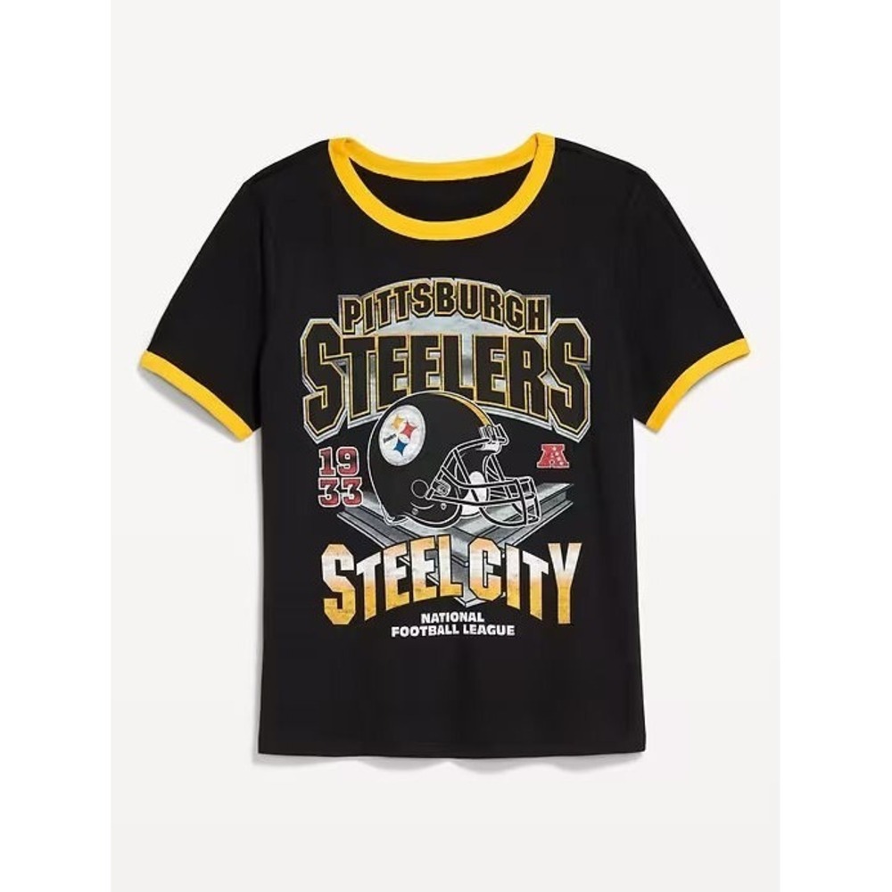 NFL Team Apparel Women's Pittsburgh Steelers EveryWear Ringer Tshirt - Black 4XL